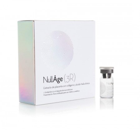NullÁge es un liofilizado de placenta con colágeno y ácido hialurónico.  